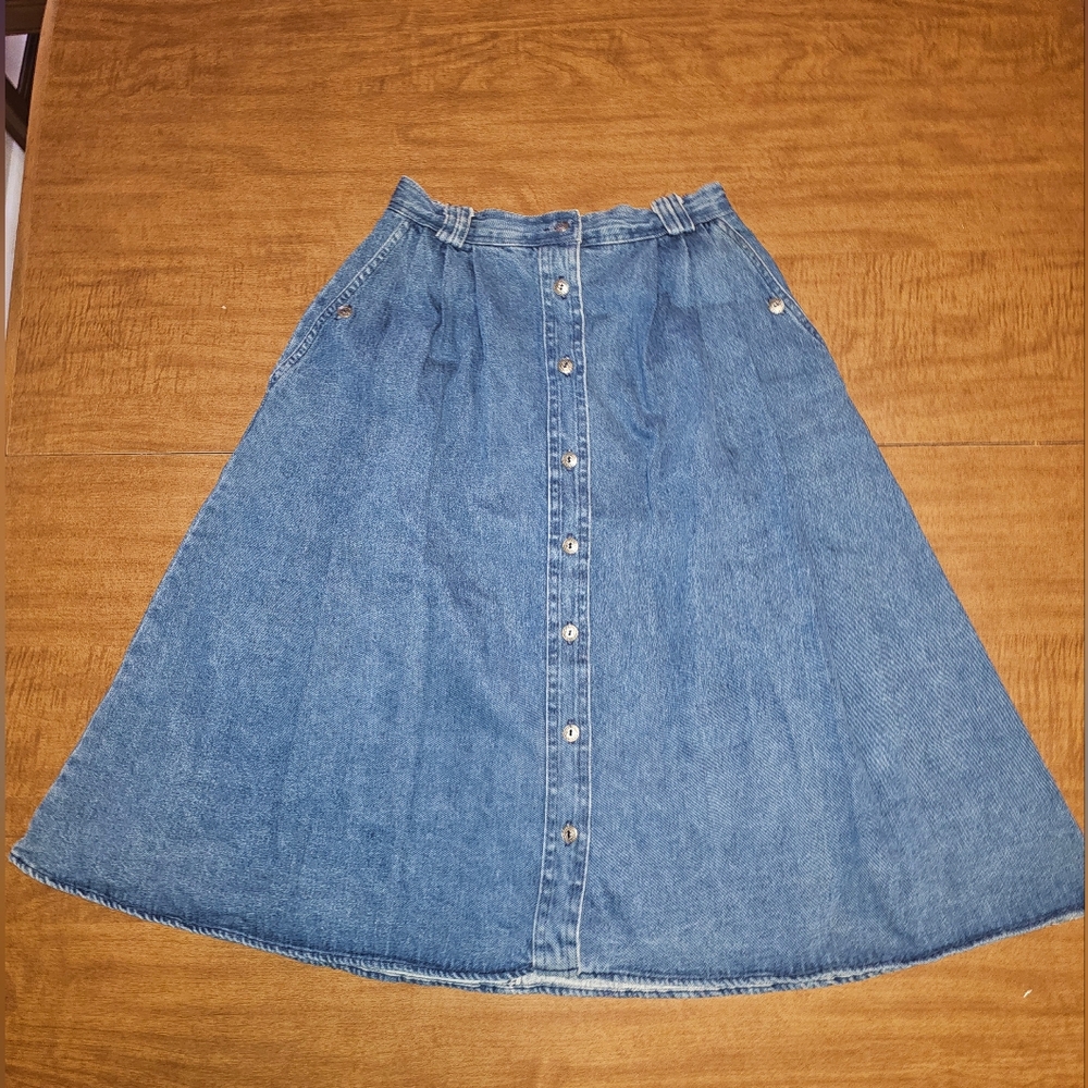 Vintage 80s Skirt Backroads Blues Womens M 8 High Waisted Blue Denim Made USA